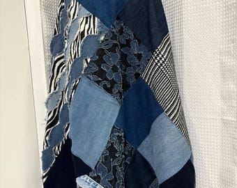 Saia patchwork em jeans azul, peça única da GmaJanisew