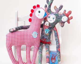 Pinco, Laila and Filù | Puppets sewn and hand painted by Cevì | Family of PUPI