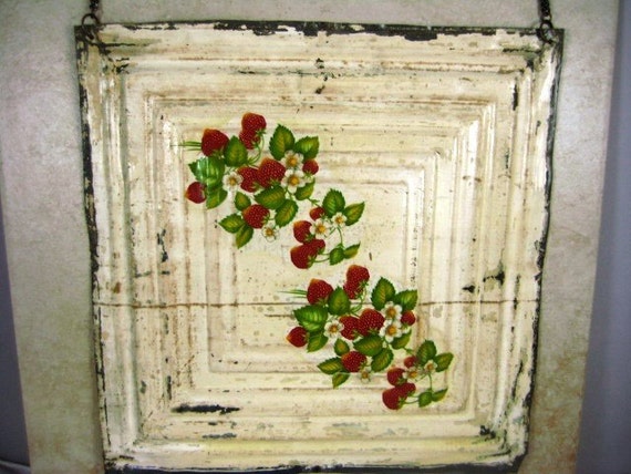 Antique Ceiling Tile Wild Strawberries Etsy