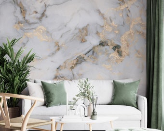 White and Gold Marble Wallpaper, Gray Marble Texture Look Wallpaper, Peel and Stick Abstract Wall Murals, Removable Modern Art Wallpaper