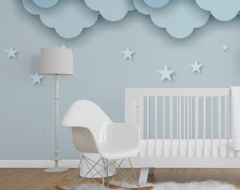 Blauwe wolken en sterren behang muurschilderingen voor Baby Boy Room Decor