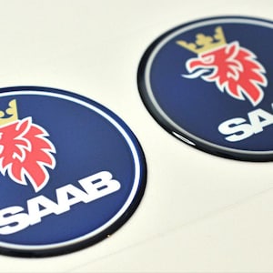 2pcs x SAAB sticker (dia 65 mm) Domed 3D Decal logo