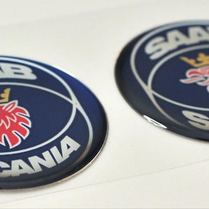 2pcs x SAAB SCANIA (dia 70 mm) sticker Domed 3D Decal logo