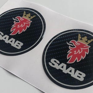 2pcs x SAAB (dia 50 mm) CARBON SAAB sticker  Domed 3D Decal logo