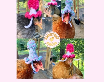 Crochet Chicken Duck Birthday Hat w/ Ruffle and Pom Pom, Poultry Celebration Photoshoot Accessory, Fun Birthday Gift Chicken Bantam Dress Up