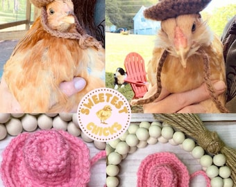 Farm Animal Photo Prop: Hand Crochet Chicken Cowboy Hat for Poultry Howdy Partner, Chicken Dress Up Photography, Country Chicken Hat, Hens