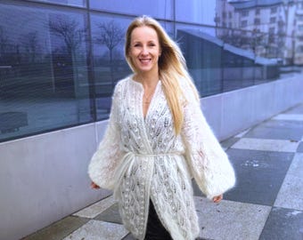 Mohair Cardigan | Handmade lace knit ELEGANCE BIANCO | Silky Soft Spring Layer | Gift for Her