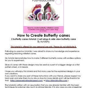 Polymer Clay Tutorial, Polymer Clay, Butterfly, Millefiori cane, Polymer Clay Cane, Fimo Bead, DIY Handmade Bead, Step by Step, PDF Tutorial image 2