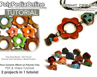 Polymer Clay Tutorial (2), Polymer Clay Jewelry, Polymer Clay Beads, Polymer Clay Necklace, Polymer Clay Faux Ceramic Tutorial, Mini House