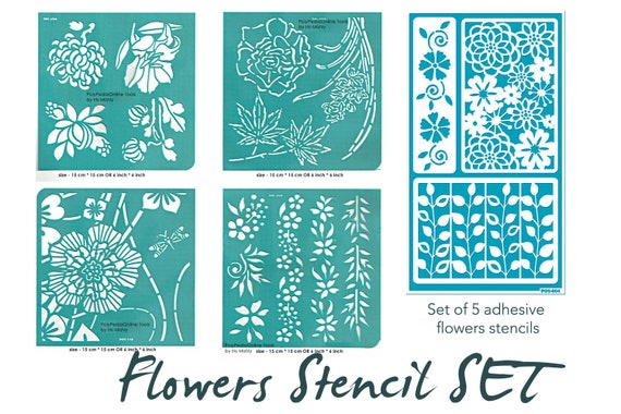 DIY Decorative Poppy Flower Stencil Template for Scrapbooking Painting on Wall Furniture Crafts Set of 6 Flower