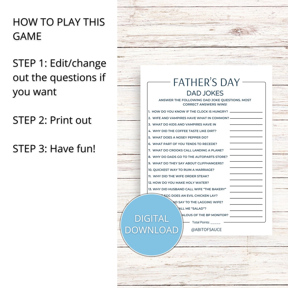 Dad Joke Trivia Game, Dad Jokes Baby Shower Game, What Did the Dad Say ...