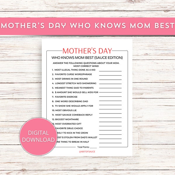 Who Knows Mom Best Questions, How Well Do You Know Mom, Mother's Day Printable Games, Mother's Day Party Games, Mother's Day Gift Ideas