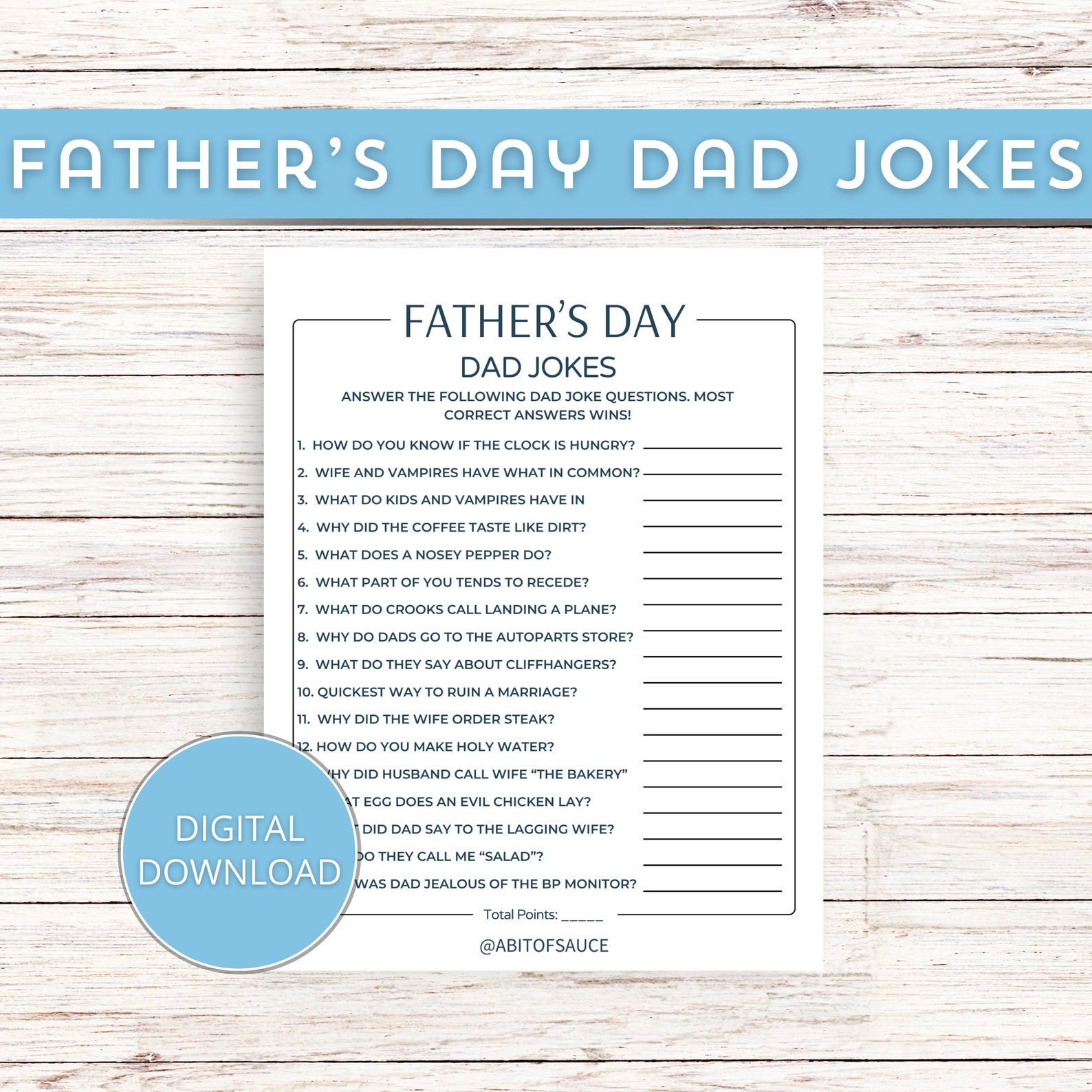 Dad Joke Trivia Game, Dad Jokes Baby Shower Game, What Did the Dad Say ...