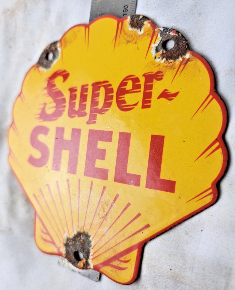 Vintage 6" Super SHELL PORCELAIN Sign Pump Plate GAS Station Oil - Etsy
