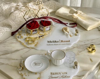 Juego personalizado para ceremonia de boda: bandejas grabadas, cafetera y cajas para anillos - Bandeja de resina epoxi