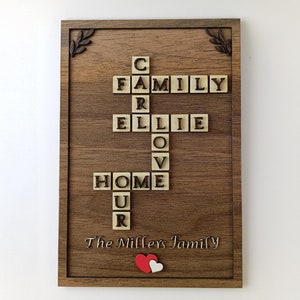 Custom Scrabble Family Name Frame - Personalized Letter Tile Art, Unique Gift for Parents, Grandparents, Family puzzle, Scrabble Tile Names