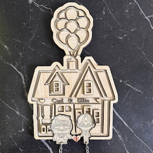 UP Key Holder for Wall - Couple Key Hanger Inspired by UP Movie, Wooden House Keychain Holder, UP Key Rack Decor, Cute Wall Key Organizer