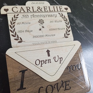 Personalized Wooden Envelope Gift - Custom Love Letter Keepsake, Engraved Names & Date - Unique Anniversary, Wedding, Valentine's Day Gift