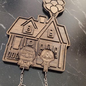 High-Quality Handmade Wooden UP Keychain holder -UP Movie Key Holder, UP House Key Ring,  Key Hanger ,Key holder for Wall Couple Keychain