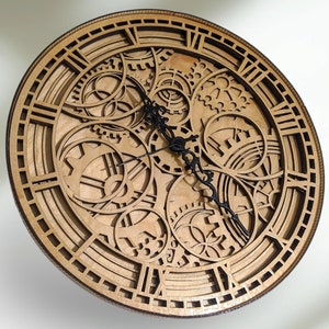Multilayer Handmade Wooden Wall Clock with Wheel Figure,Wooden Clock Wall Decor,Wall Clock Wooden, Wall Hanging Clock,Wooden Wall Art
