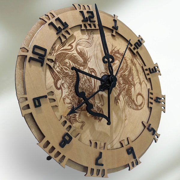 Handmade Wood Wall Clock With Yin Yan's Dragon Engraving,Wooden Clock Wall Decor,Wooden Wall Clock,Wall Clock Wooden Wall Hanging Clock