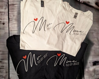T-shirt couple Mariage, t-shirt duo , cadeau couple, t-shirt mariage , idée cadeau mariage , EVJF , cadeau mariage. DIAGO + DATE