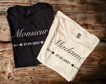 T-shirt couple Mariage, t-shirt duo , cadeau couple, t-shirt mariage , idée cadeau mariage , EVJF , cadeau mariage. FLECHES