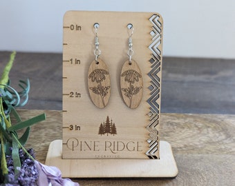 Boho Floral Earrings - Oval Earrings - Daisy Earrings - Wooden Earrings - Laser engraved Earrings - Earrings