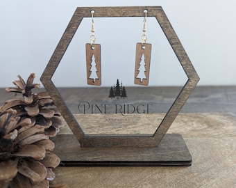 Pendientes de pino recortado - Pendientes de pino - Pendientes de bosque - Pendientes de madera - Pendientes grabados con láser - Pendientes de montaña