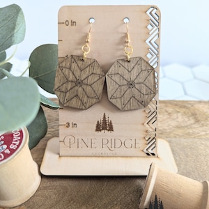 Barn Quilt Earrings - Wooden Earrings - Jewelry - Detailed Barn Quilt Earrings - Laser Engraved Earrings - Quilting - Fashion