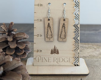 Lone Pine Tree Earrings - Pine Tree Earrings - Forest Earrings - Wooden Earrings - Laser Engraved Earrings
