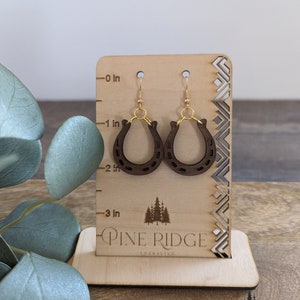 Horseshoe Earrings - Horseshoe- Laser Engraved Earrings - Wooden Earrings