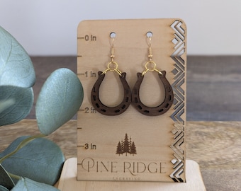 Horseshoe Earrings - Horseshoe- Laser Engraved Earrings - Wooden Earrings
