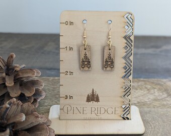 Pendientes de bosque - Pendientes de pino - Pendientes de montaña - Pendientes de árbol - Pendientes de madera - Pendientes grabados con láser