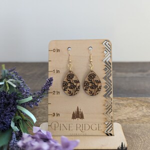 Wildflower Earrings - Teardrop Earrings - Flowers - Wooden Earrings - Laser cut - Laser Engraved