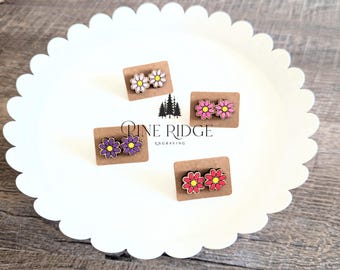 Blumen Ohrringe - Blumen Ohrstecker - Holzohrringe - Laser graviert - Schmuck