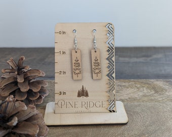 Forest Pine Tree Single - Pine Tree Earring - Mountain Earring - Wooden Earring - Laser Engraved Earring