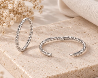 Sterling Silver Sleeper Rope Hoop Earrings: 16G Hinged Piercing Jewelry 6mm,8mm,10mm,12mm