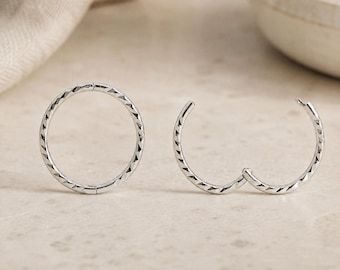 Sterling Silver 925 Hinged Sleeper Hoop Earrings 6mm 8mm 10mm 12mm Diamond Cut