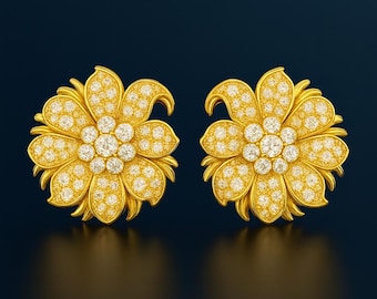 18ct Gold  Stud Earrings: 12mm Floral Design in Luxury Gift Box Included
