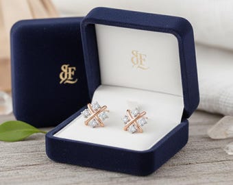 Rose Gold  and Silver Stud Earrings: 15mm Sun Design in Luxury Gift Box Included