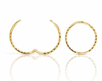 18ct Gold on Sterling Silver Hinged Hoop Earrings – Diamond Cut, 6-12mm