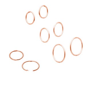 18ct Rose Gold on Silver 925 hinged sleeper hoop earrings - 6mm 8mm 10mm 12mm