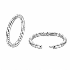 May include: Two silver-toned rings featuring a segmented, snake-like texture. One ring is shown standing upright, while the other is lying flat and open, revealing a hinged clasp mechanism. Both rings are clearly stamped with the text S925.