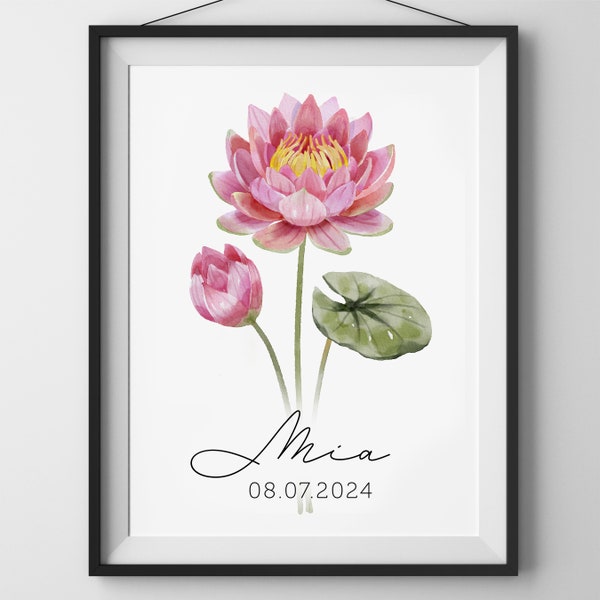 Birth Month Flower Print Newborn Gift for Parents Floral Wall Art Nursery Poster for Newbie Baby Girl Flower Wall Decor Kids Room Gift Art