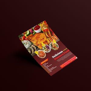 Szablon ulotki restauracji | Pyszne obiady każdego dnia, smaczne dania na wynos i na miejscu, projekt menu