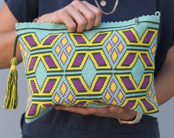 Boho-Clutch/große Geldbörse/Tablet-Tasche mit nachhaltig hergestelltem Baumwollseil