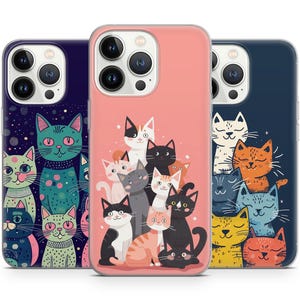 Adorable Cat Pattern Phone Cases for Iphone 16 15 14 13 12 Pro Max Plus, Samsung S24 23 22 Plus, fits Google Pixel  8 7 6