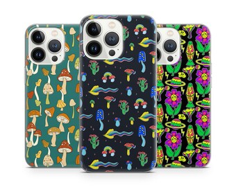 Funda para teléfono con estampado de setas, diseño retro original, TPU de gel suave.