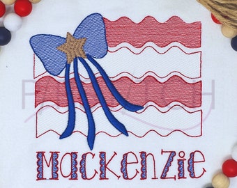 Fourth of July Patriotic Flag with Bow Sketch Vintage Style Machine Embroidery Design File